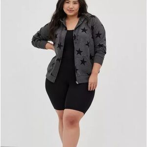 Torrid Classic Fit Super Soft Fleece Zip Up Raglan Hoodie Grey with stars